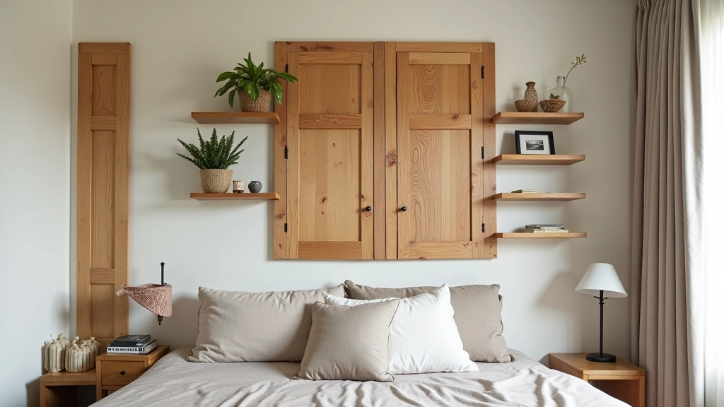 Reclaimed wooden door transformed into wall-mounted shelving
