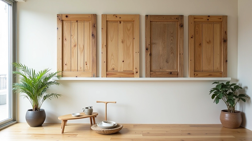 Salvaged wooden doors transformed into wall-mounted shelving